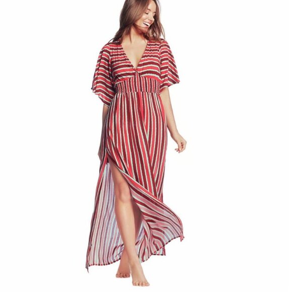 Maaji Morning Glam Striped Maxi Swim Dress M Boho Flowy Swimsuit Cover-Up Sz M - Picture 2 of 7